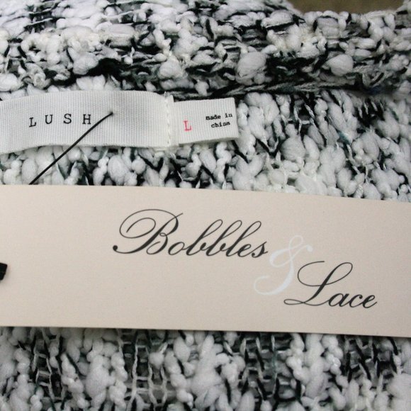 Lush Bobbles & Lace Mottled Black & White Polyester Blend Sweater SZ L NWT - Picture 8 of 11